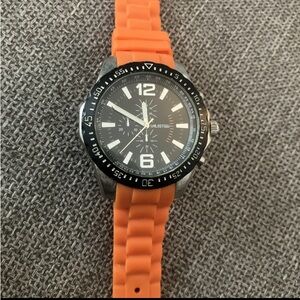 Unlisted Kenneth Cole Men's Watch Orange Band Large Face Black Silver Stainless